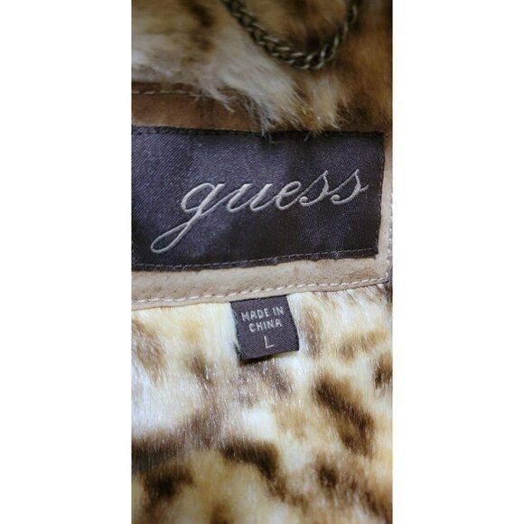 Vintage Guess Women's Genuine Leather Jacket Faux Fur Lined Long Sleeve Size L - Picture 8 of 14